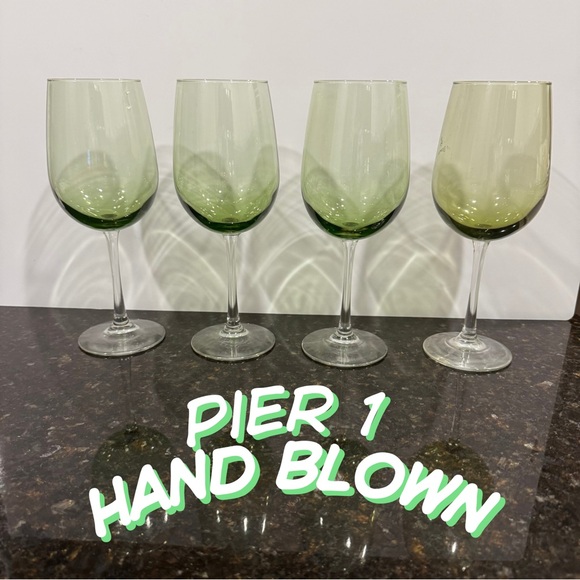 Pier 1 Other - Vintage Pier 1 Hand Blown Green Tinted Wine Glasses Set of 4 – Stemware